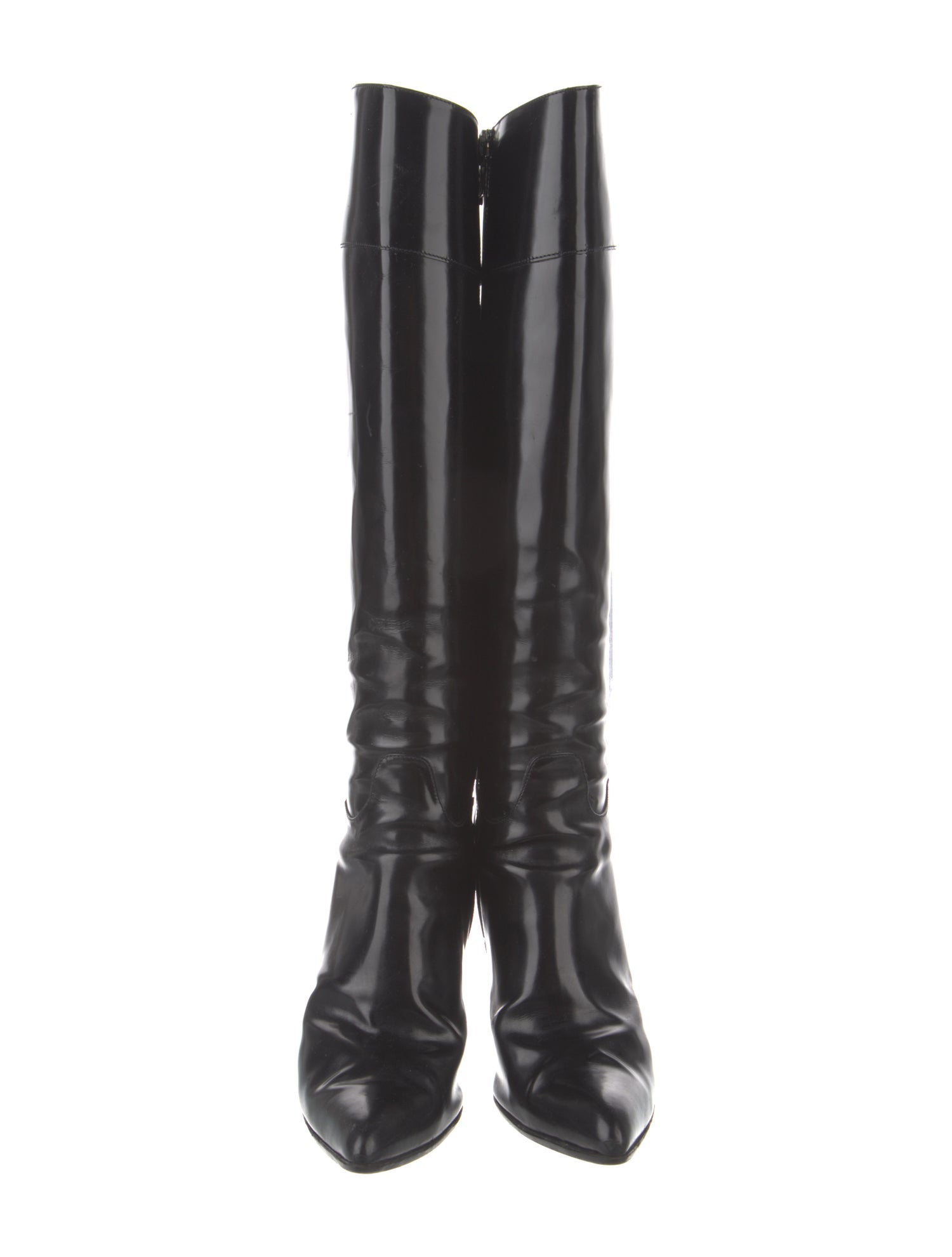 Prada Patent Leather Pleated Accents Boots